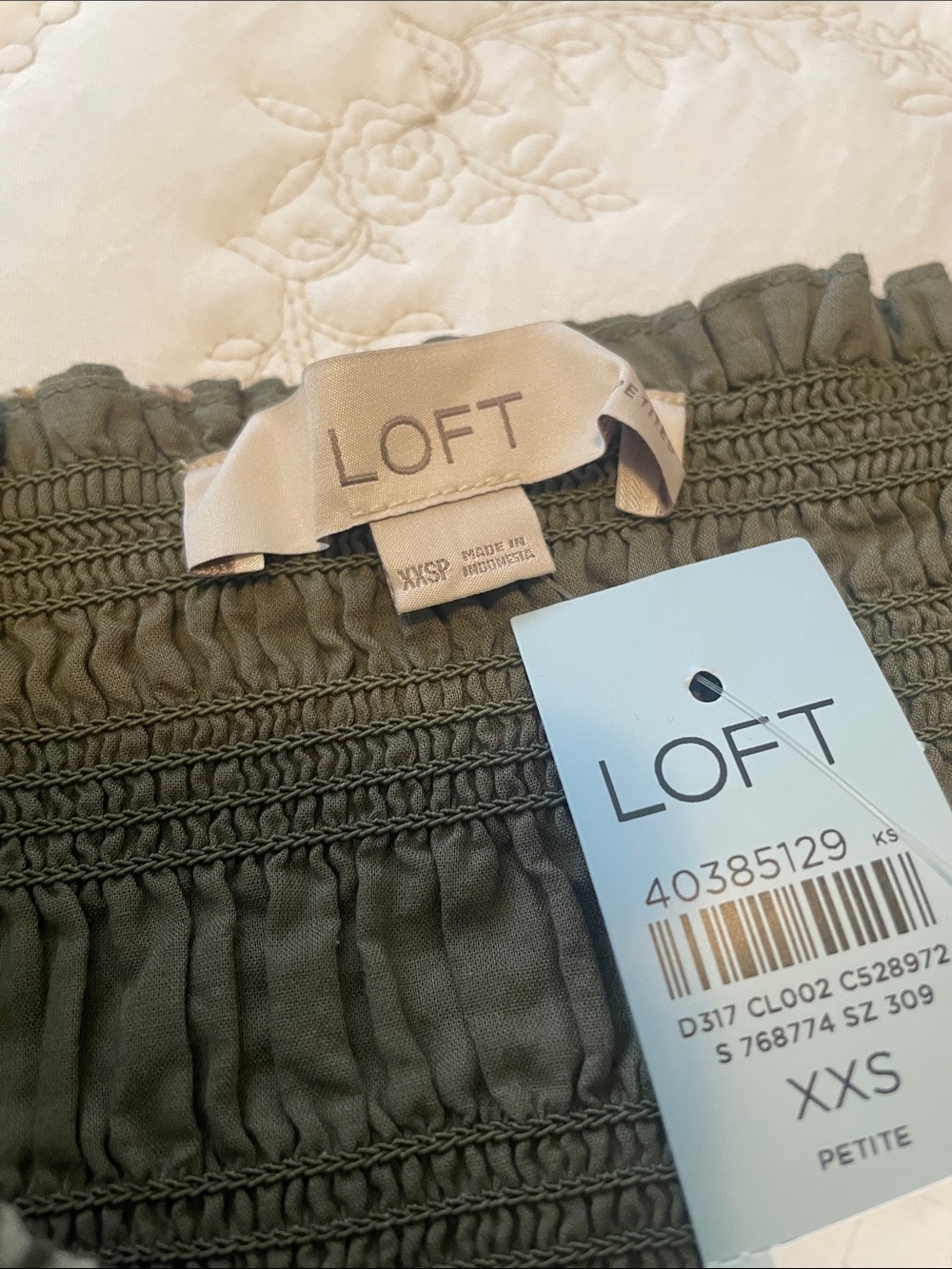 LOFT Olive Green Floral Midi Dress with Puff Sleeves - Picture 4 of 4